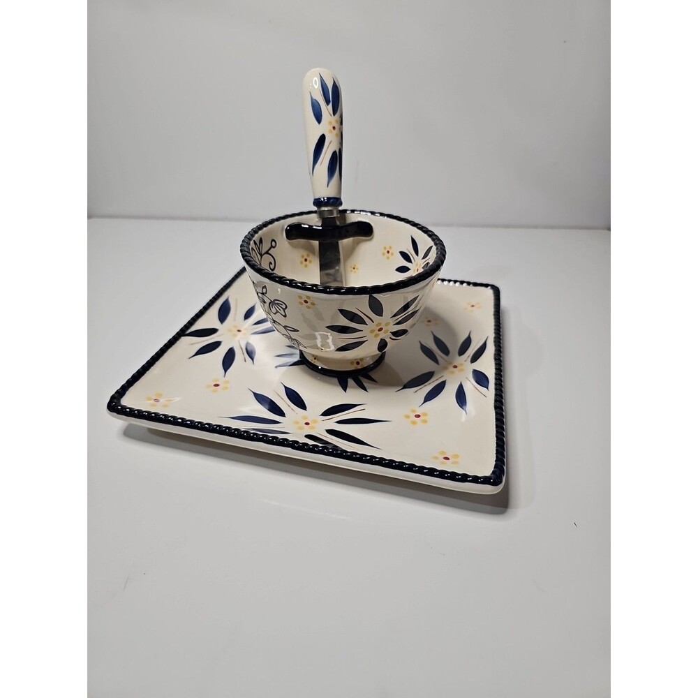 Temp-Tations Serving 8" square Charcuterie Plate, Cup & Cheese Knife Set New